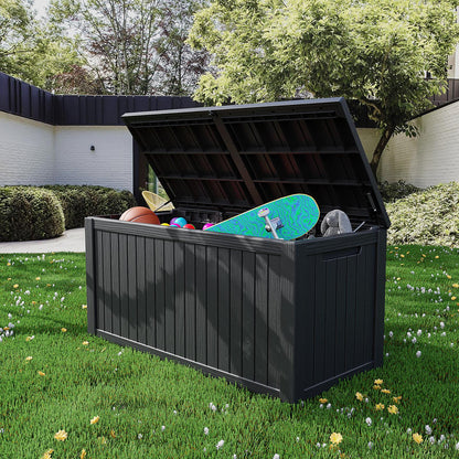 180 Gallon Outdoor Storage Box, Resin Deck Box, Waterproof , Lockable, UV-Resistant, Black