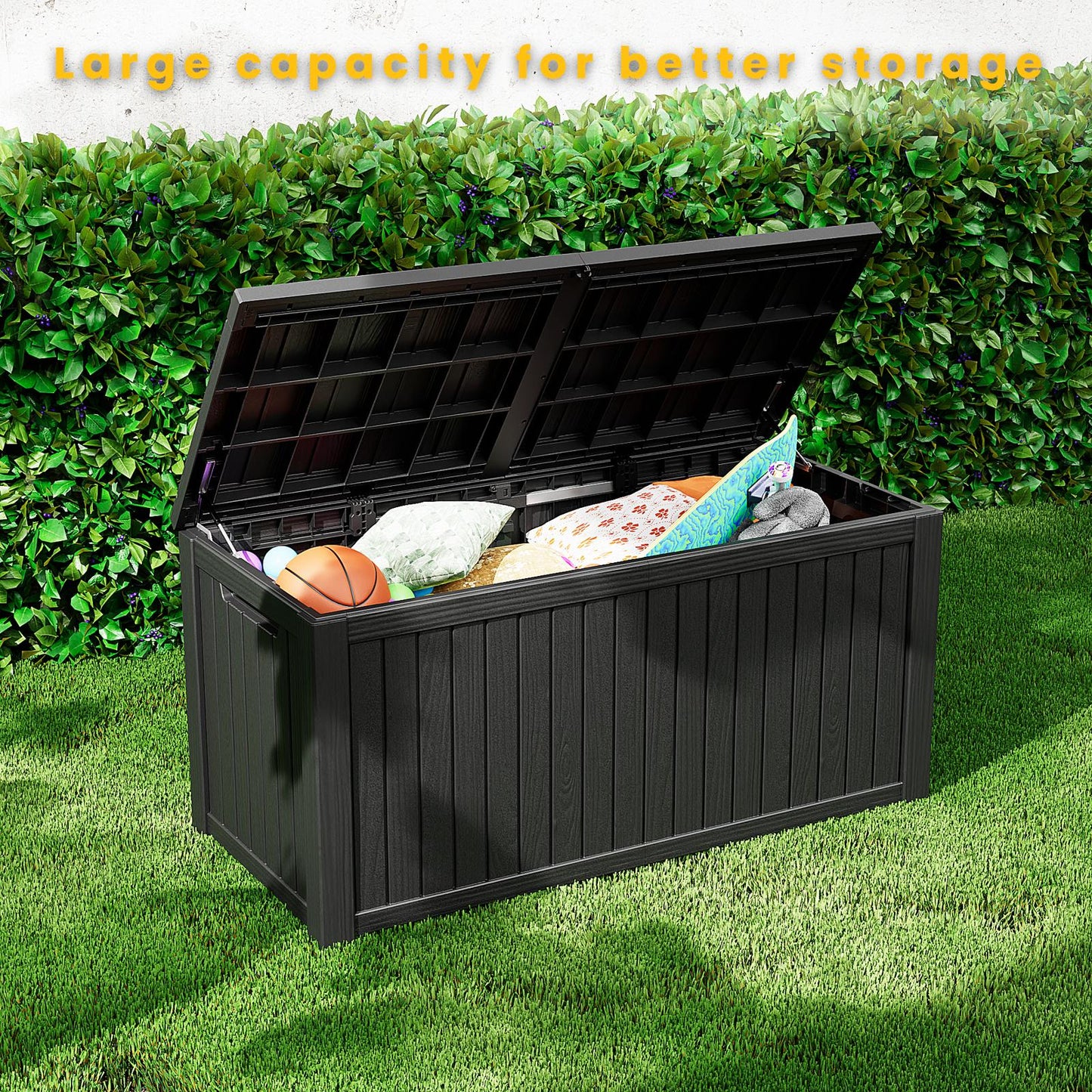 180 Gallon Outdoor Storage Box, Resin Deck Box, Waterproof , Lockable, UV-Resistant, Black