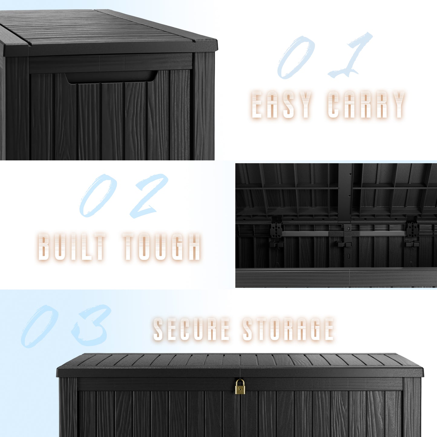 180 Gallon Outdoor Storage Box, Resin Deck Box, Waterproof , Lockable, UV-Resistant, Black