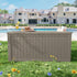 Coffee 180 gallon deck box beside a backyard pool and lawn