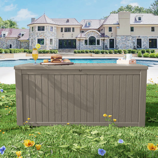 180 Gallon Outdoor Storage Box, Resin Deck Box, Waterproof , Lockable, UV-Resistant, Coffee