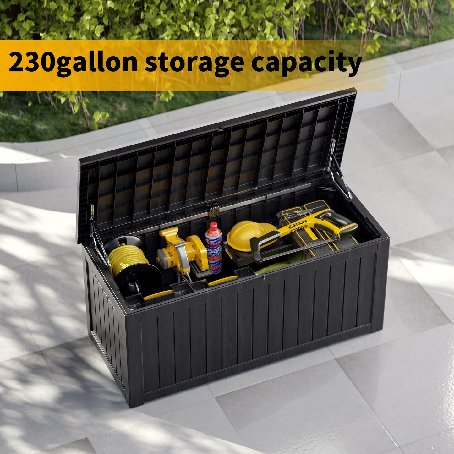 230 Gallon Outdoor Storage Box, Resin Deck Box, Waterproof , Lockable, UV-Resistant, Black