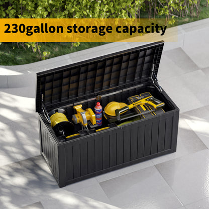 230 Gallon Outdoor Storage Box, Resin Deck Box, Waterproof , Lockable, UV-Resistant, Black