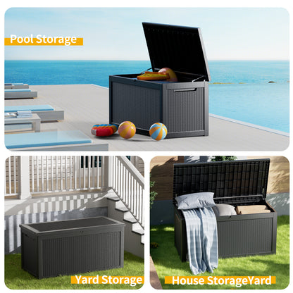 260 Gallon Outdoor Storage Box, Resin Deck Box, Waterproof , Lockable, UV-Resistant, Black