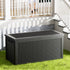 large black outdoor storage box for deck and patio organization