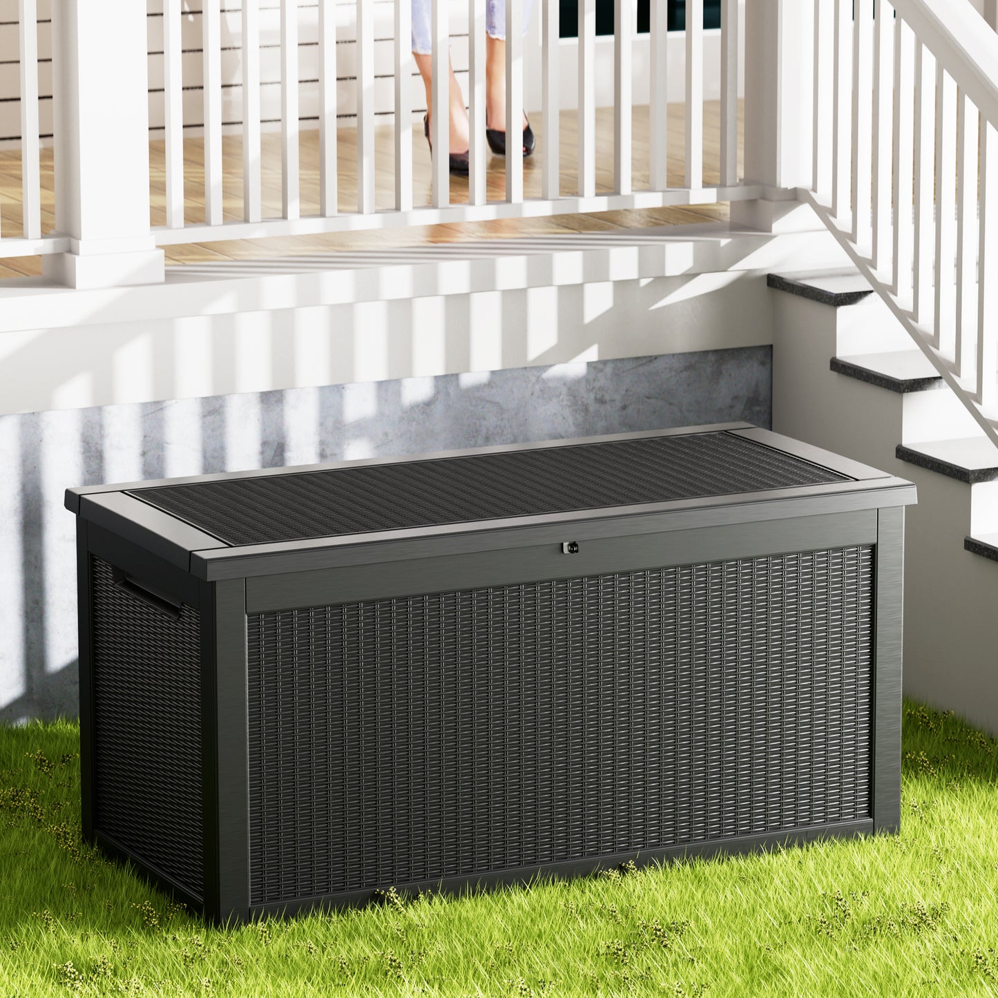 260 Gallon Outdoor Storage Box, Resin Deck Box, Waterproof , Lockable, UV-Resistant, Black