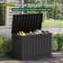 Black outdoor storage box for garden and patio accessories