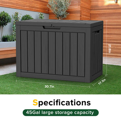 45 Gallon Outdoor Storage Box, Resin Deck Box, Waterproof , Lockable, UV-Resistant, Black