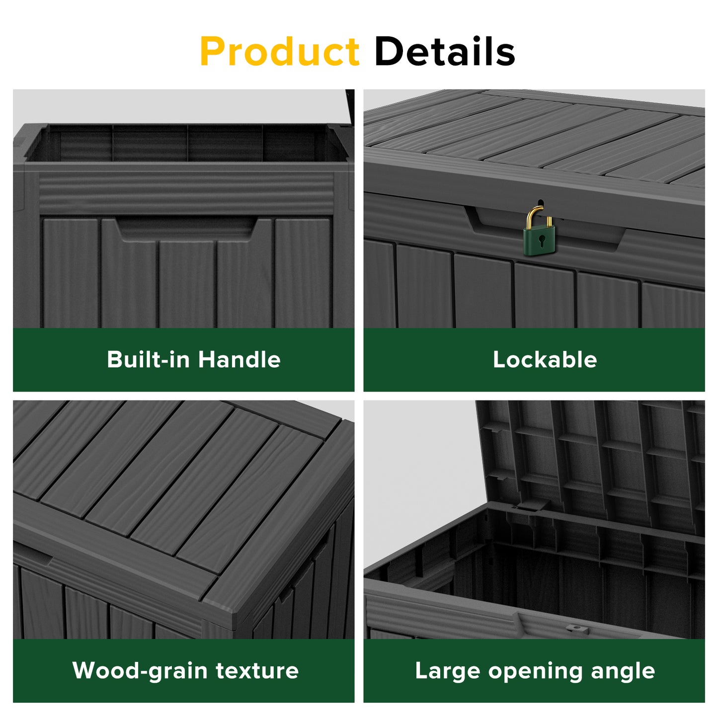 45 Gallon Outdoor Storage Box, Resin Deck Box, Waterproof , Lockable, UV-Resistant, Black