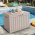 Coffee-colored lockable deck box in an outdoor patio setting