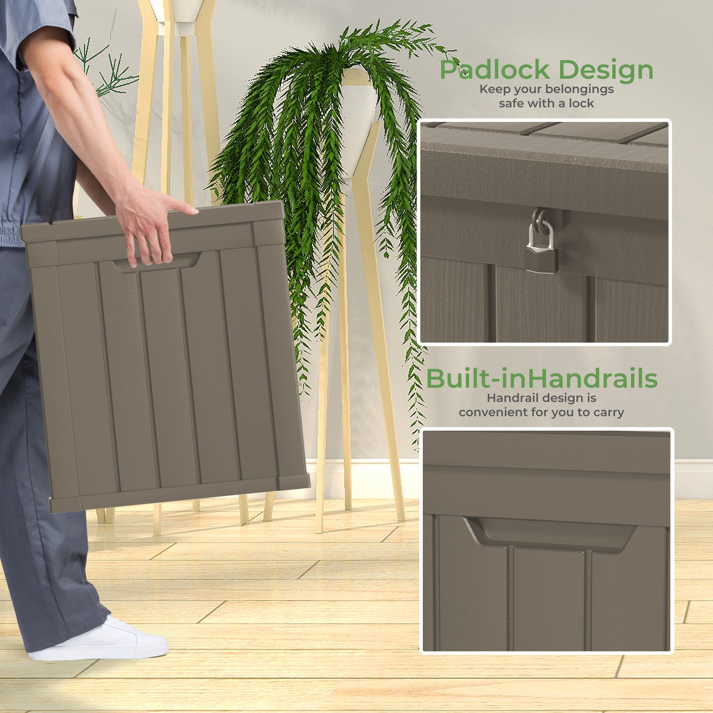 50 Gallon Outdoor Storage Box, Resin Deck Box, Waterproof , Lockable, UV-Resistant, Coffee