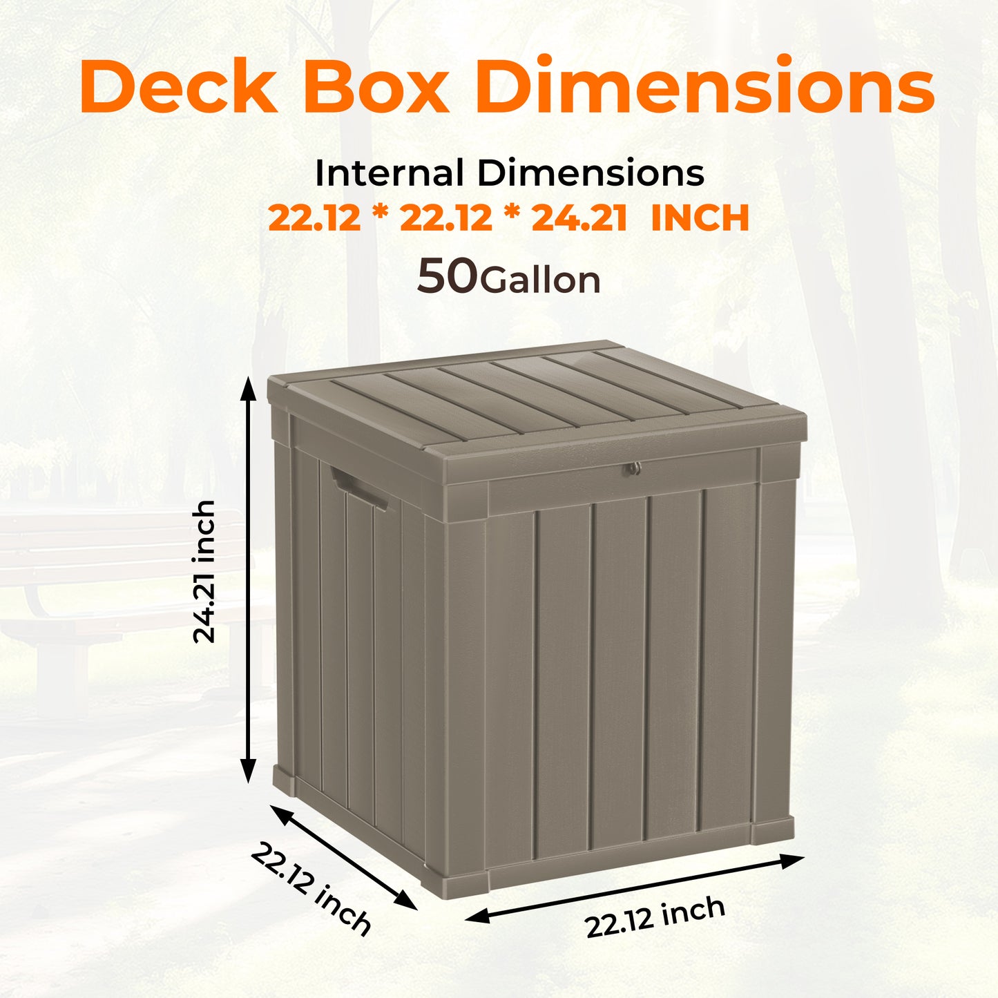 50 Gallon Outdoor Storage Box, Resin Deck Box, Waterproof , Lockable, UV-Resistant, Coffee