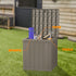 50 gallon resin deck box in a backyard garden setting