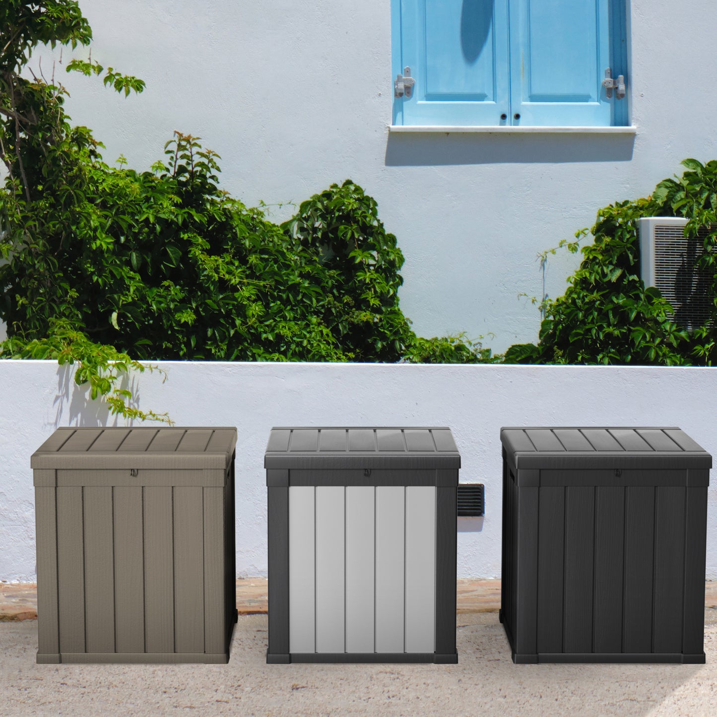 50 Gallon Outdoor Storage Box, Resin Deck Box, Waterproof , Lockable, UV-Resistant, Coffee