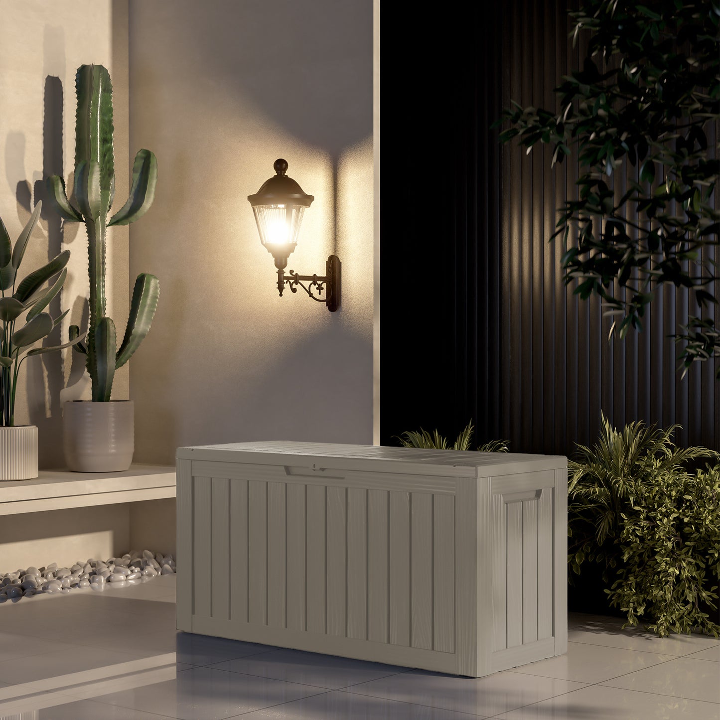 80 Gallon Outdoor Storage Box, Resin Deck Box, Waterproof , Lockable, UV-Resistant, Coffee