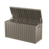 Coffee 80 gallon deck box with open storage compartment