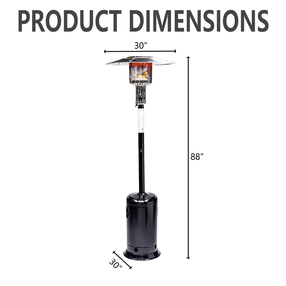 47,000 BTU Propane Patio Heater, 88" Tall Outdoor Standing Heater with Wheels & Auto Shut-Off, Hammered Black or Mocha or Silver| Yardgrace