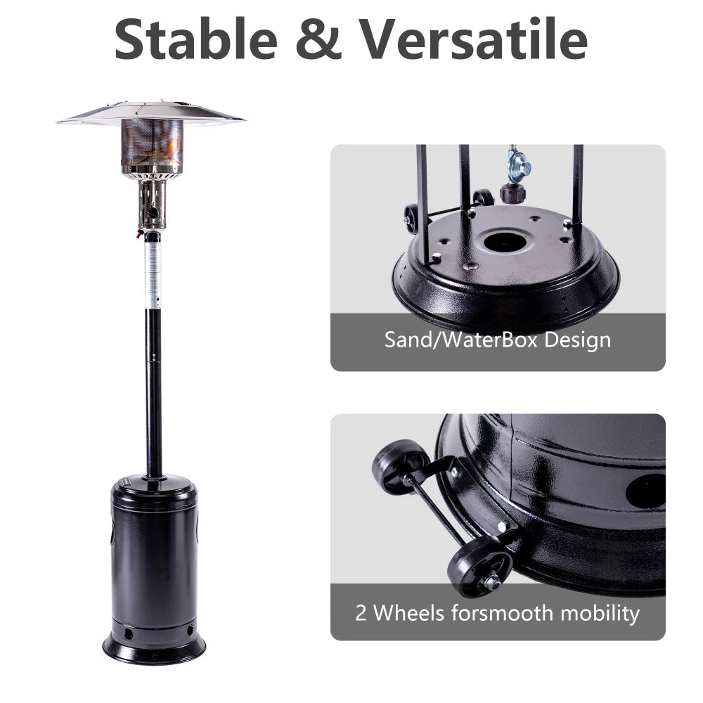 47,000 BTU Propane Patio Heater, 88" Tall Outdoor Standing Heater with Wheels & Auto Shut-Off, Hammered Black or Mocha or Silver| Yardgrace
