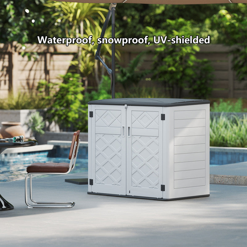Yardgrace 38 Cu. Ft. Horizontal Outdoor Storage Shed with 2 Metal Shelves, Weatherproof Resin, White Or Brown