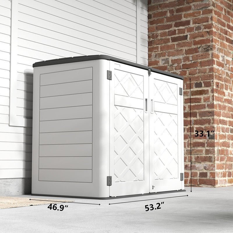 Yardgrace 38 Cu. Ft. Horizontal Outdoor Storage Shed with 2 Metal Shelves, Weatherproof Resin, White Or Brown