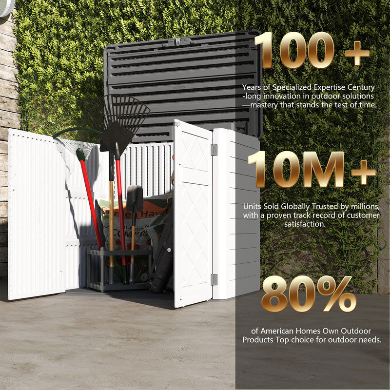Yardgrace 38 Cu. Ft. Horizontal Outdoor Storage Shed with 2 Metal Shelves, Weatherproof Resin, White Or Brown