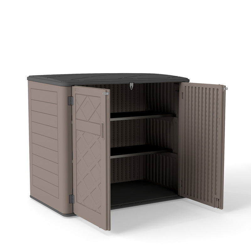 Yardgrace 38 Cu. Ft. Horizontal Outdoor Storage Shed with 2 Metal Shelves, Weatherproof Resin, White Or Brown