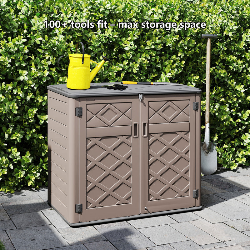Yardgrace 38 Cu. Ft. Horizontal Outdoor Storage Shed with 2 Metal Shelves, Weatherproof Resin, White Or Brown