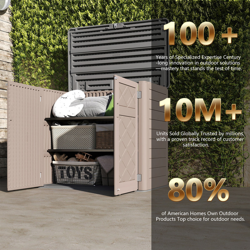 Yardgrace 38 Cu. Ft. Horizontal Outdoor Storage Shed with 2 Metal Shelves, Weatherproof Resin, White Or Brown