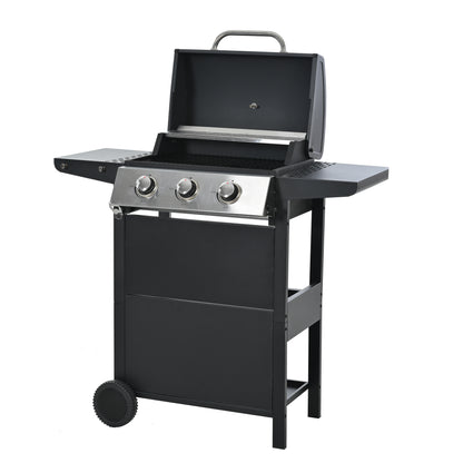 Propane Gas Grill with 3 Stainless Steel Burners 26,000 BTUs Black