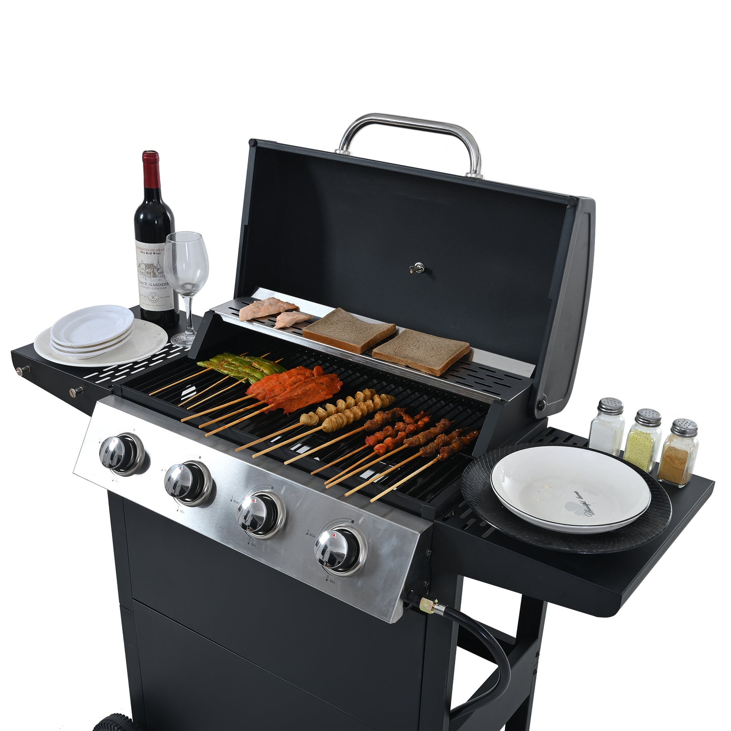 Propane Gas Grill with 4 Stainless Steel Burners 34,000 BTUs Black