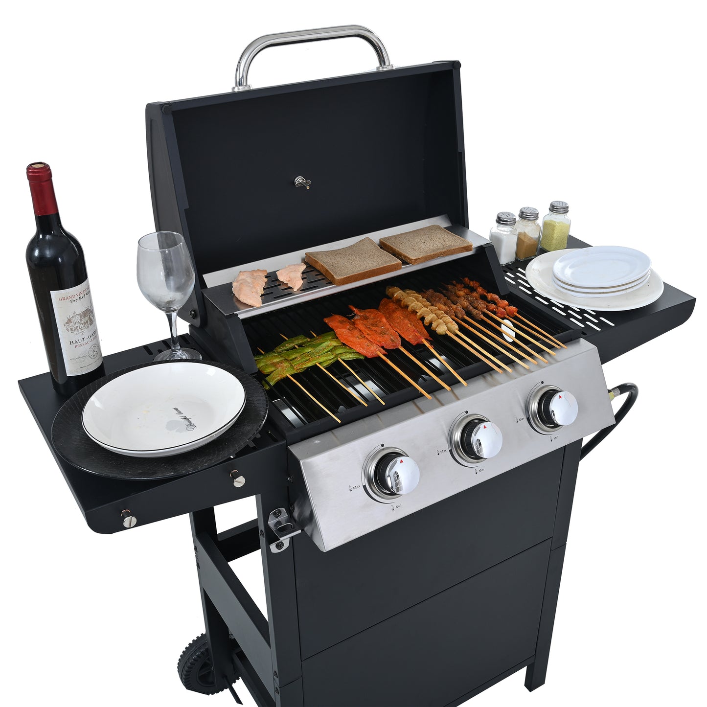 Propane Gas Grill with 3 Stainless Steel Burners 26,000 BTUs Black