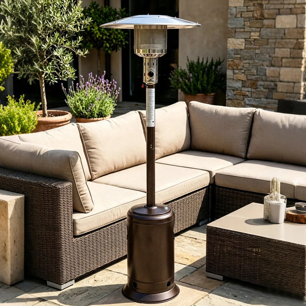 47,000 BTU Propane Patio Heater, 88" Tall Outdoor Standing Heater with Wheels & Auto Shut-Off, Hammered Black or Mocha or Silver| Yardgrace