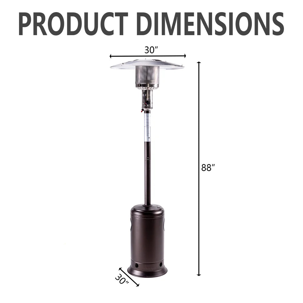 47,000 BTU Propane Patio Heater, 88" Tall Outdoor Standing Heater with Wheels & Auto Shut-Off, Hammered Black or Mocha or Silver| Yardgrace