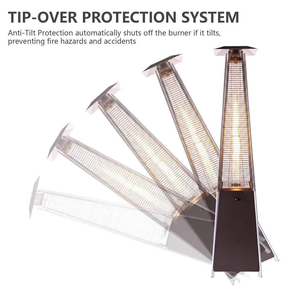 Brown outdoor tower heater with tip-over protection system