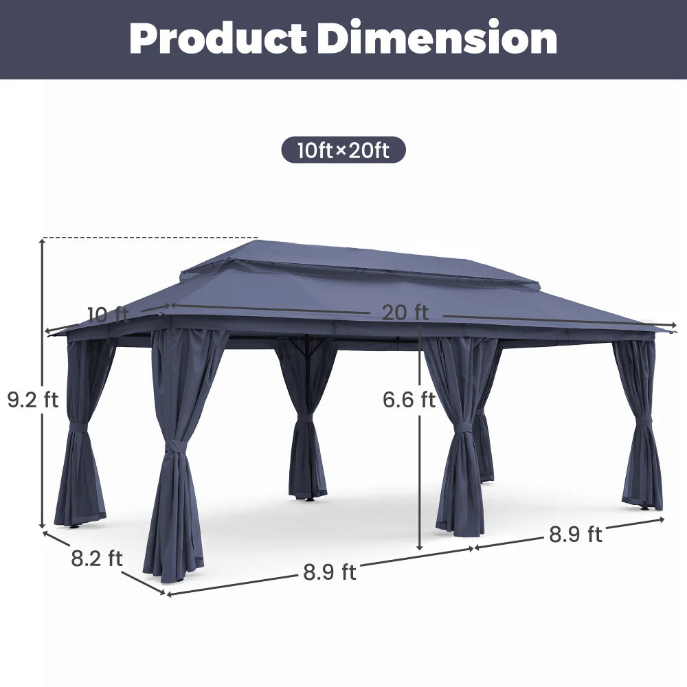 Navy blue rectangular outdoor gazebo product dimensions