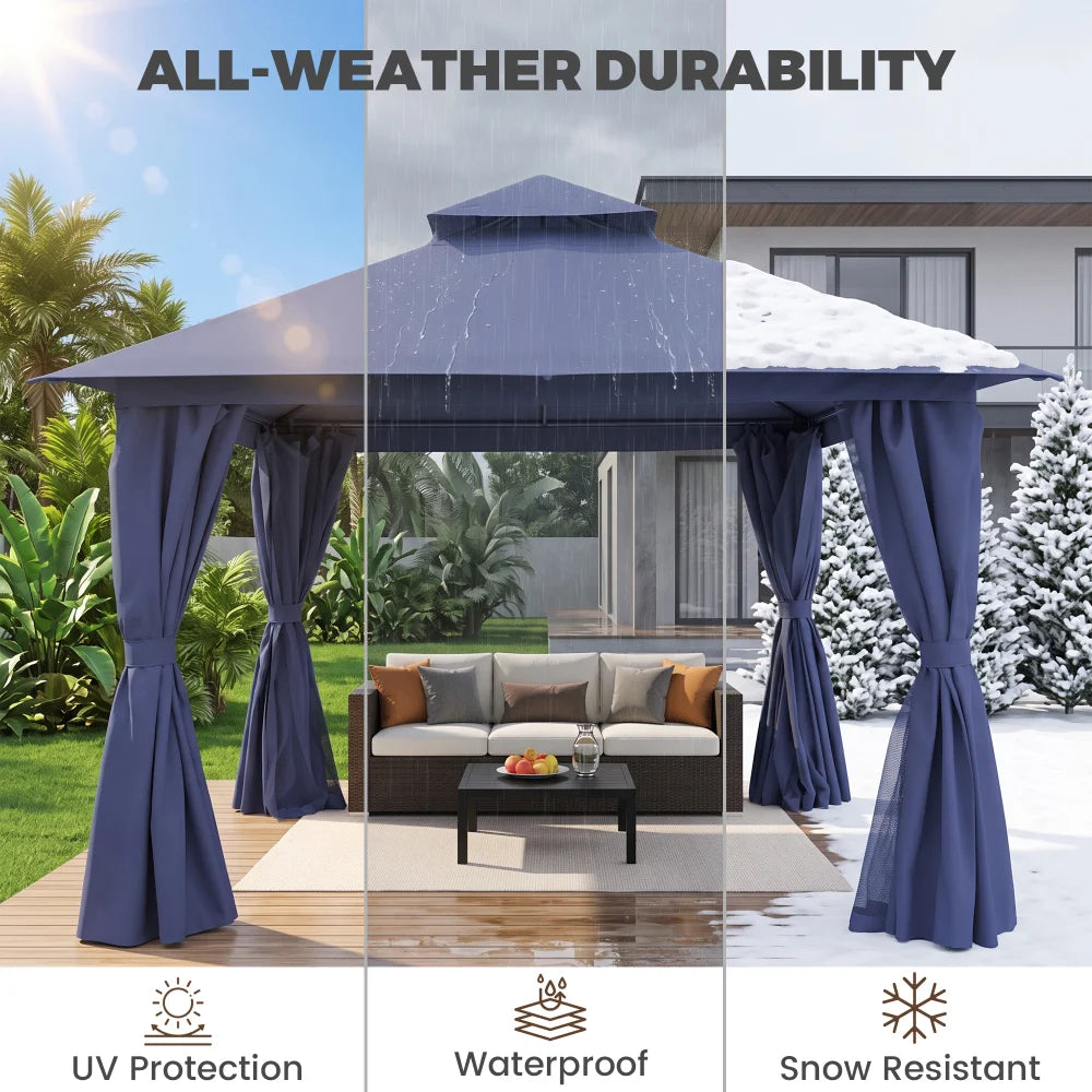 Weather-resistant Navy Blue 12x12 gazebo with UV and rain protection