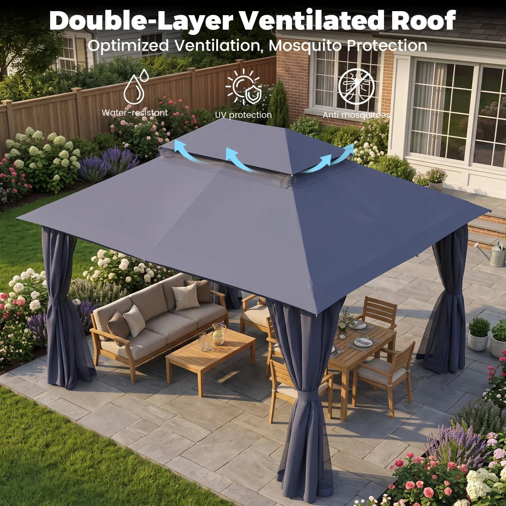 Navy Blue 13x10 gazebo with double-layer ventilated soft top roof