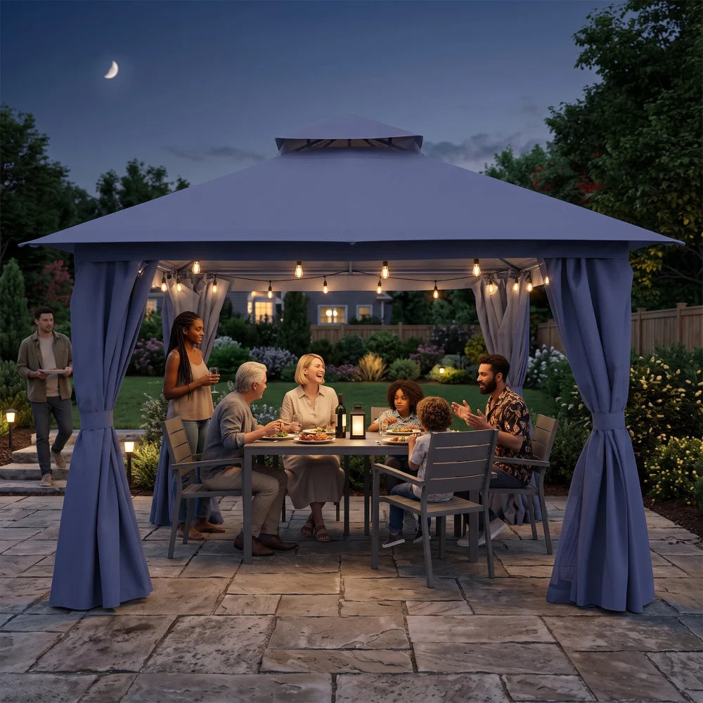 Navy Blue 12x12 patio gazebo for evening gatherings