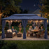 Navy blue outdoor gazebo with curtains for evening gatherings