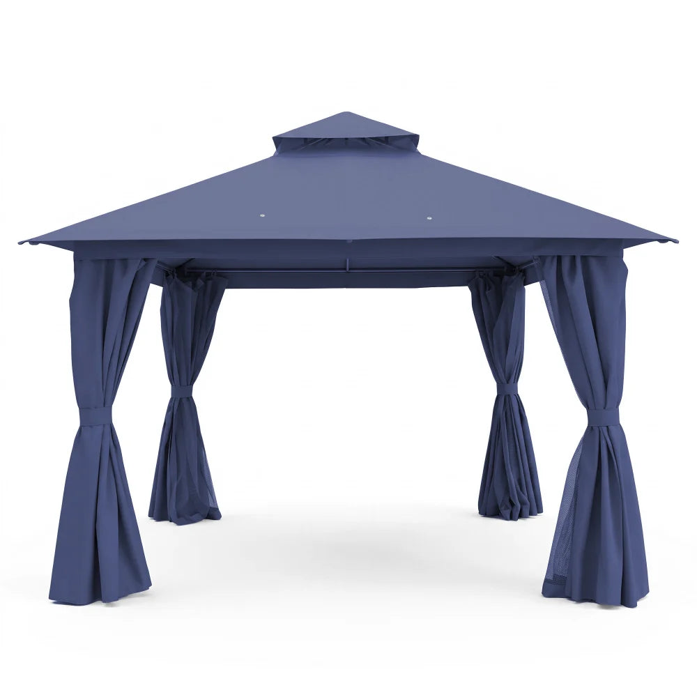 Navy Blue 12x12 soft top patio gazebo with curtains