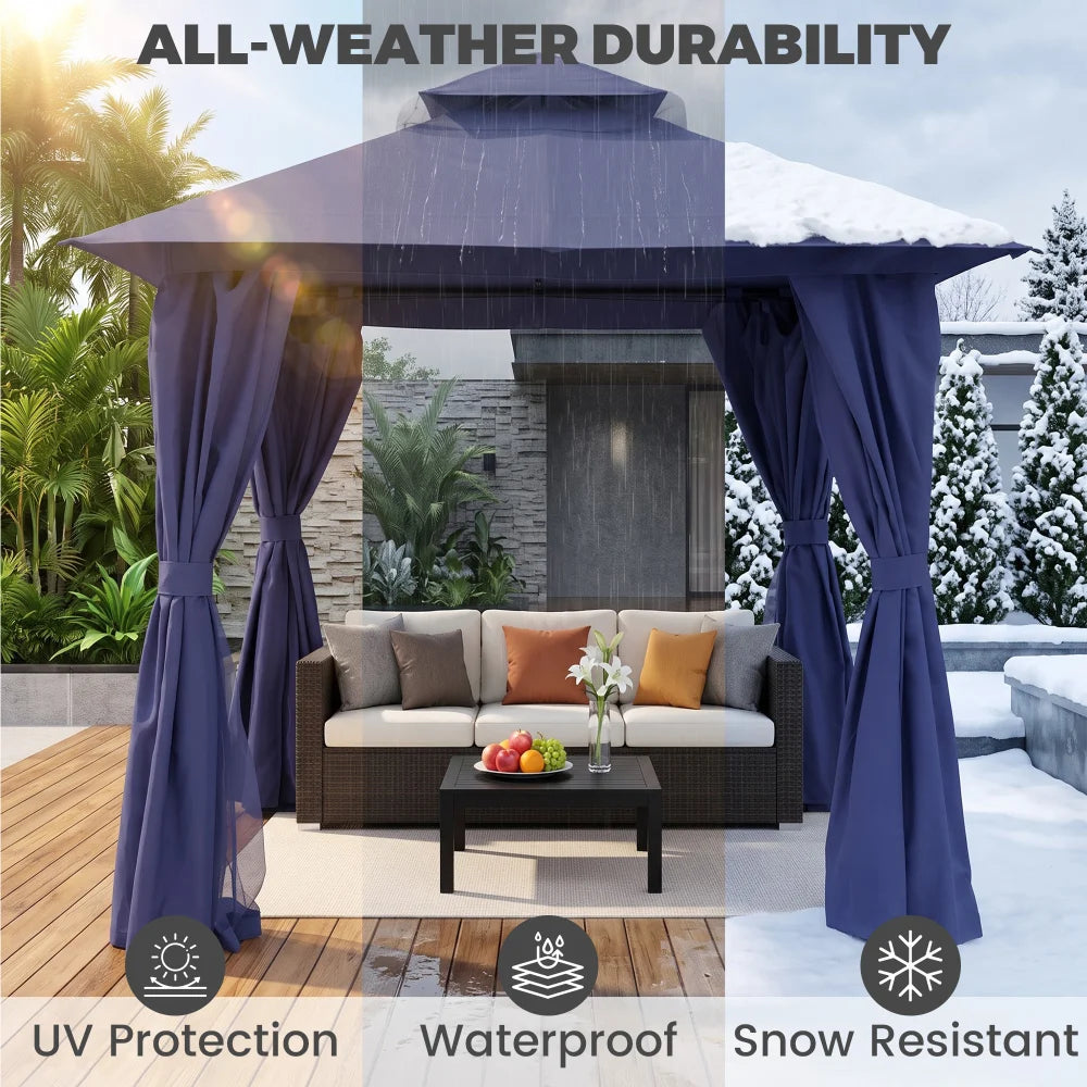Weather-resistant navy blue gazebo with UV protection
