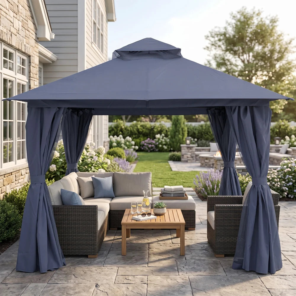 Navy Blue 10x10 outdoor gazebo for backyard seating area