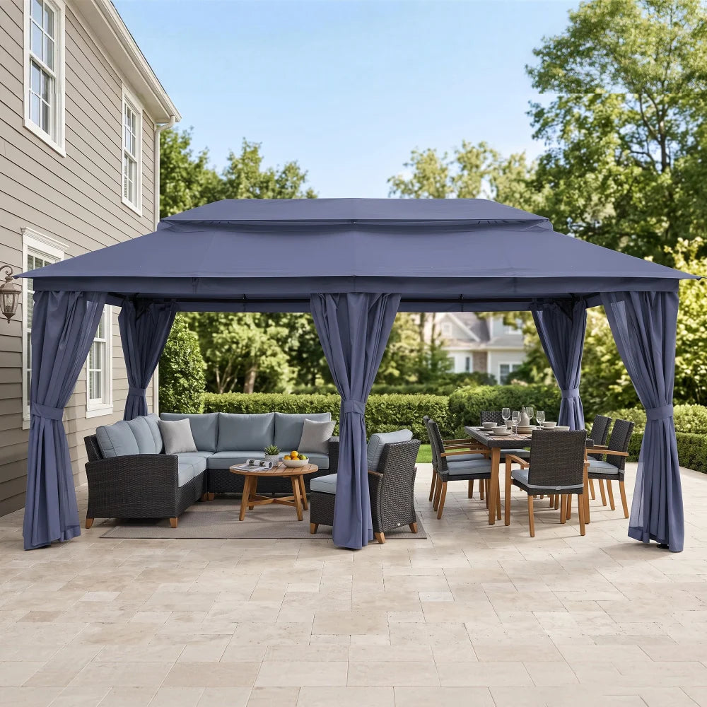 Navy blue rectangular patio gazebo for outdoor seating