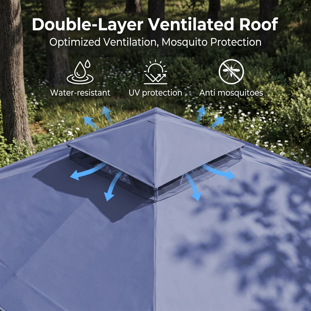Navy Blue 10x10 gazebo with double-layer ventilated roof