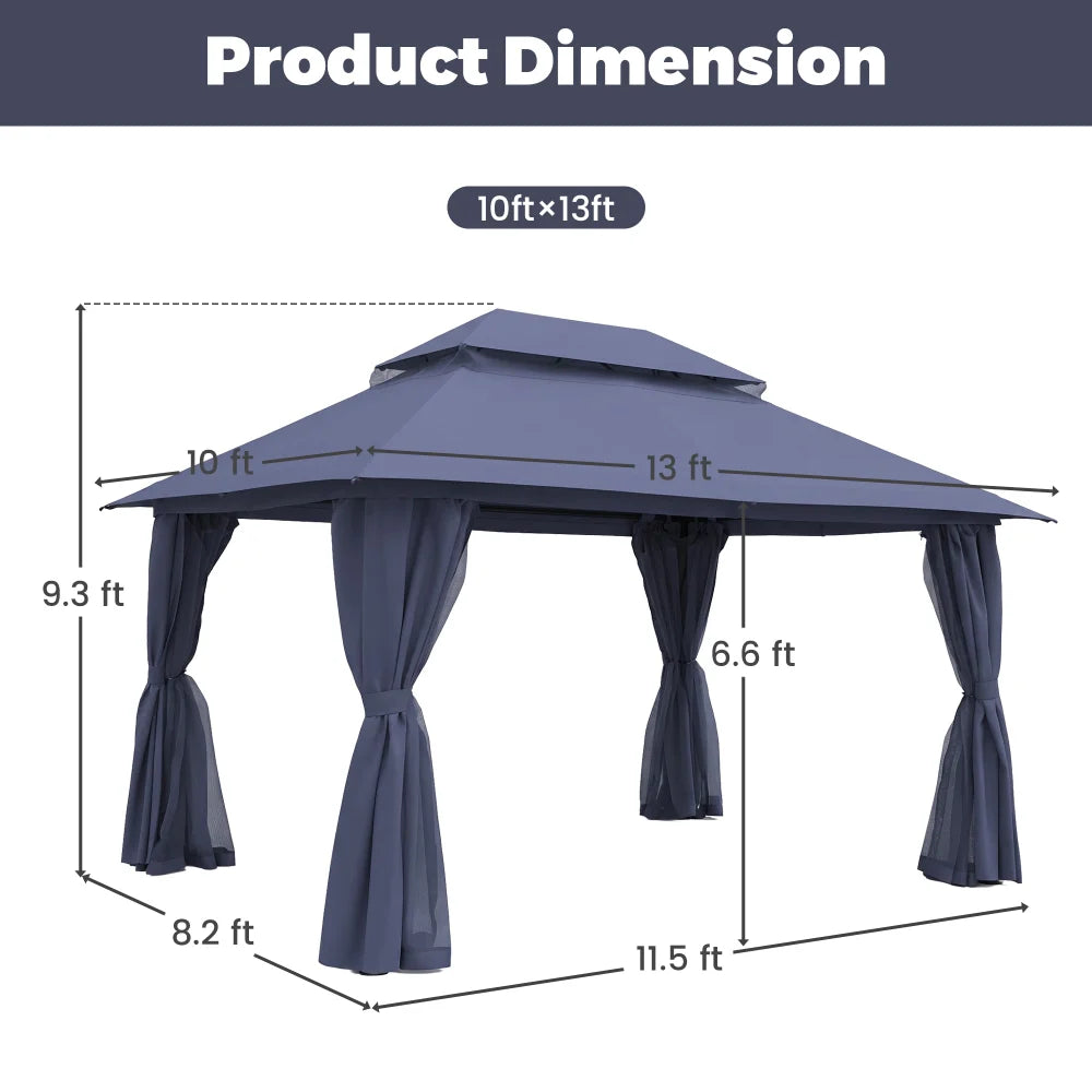 Navy Blue 13x10 patio gazebo product dimensions