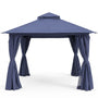 Navy Blue 10x10 soft top patio gazebo with curtains
