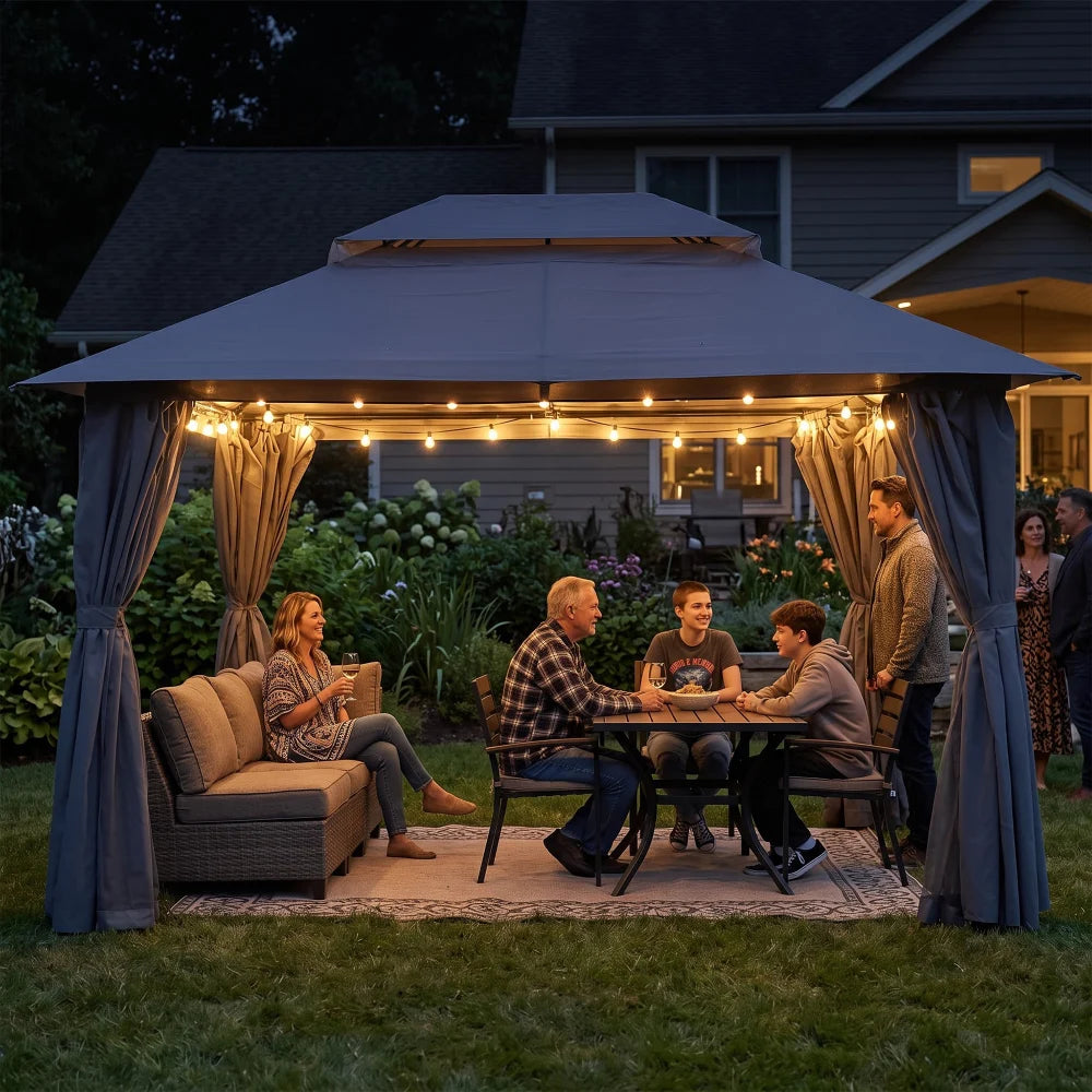 Navy Blue 13x10 patio gazebo for evening outdoor gatherings