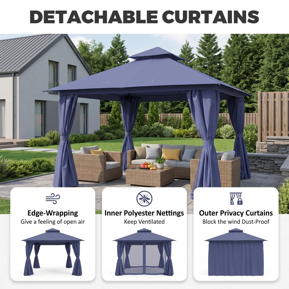 Navy Blue 12x12 gazebo with detachable privacy curtains