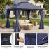 Navy Blue soft top gazebo with reinforced frame and curtain details