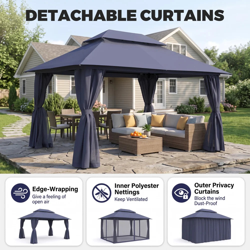 Navy Blue 13x10 gazebo with detachable privacy curtains